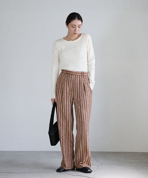 select MOCA(セレクトモカ)の「ストライプストレートパンツ(スラックス・レディース・ライトグレー/ブラック/ブラウン・SMALL/MEDIUM)」の10枚目の写真
