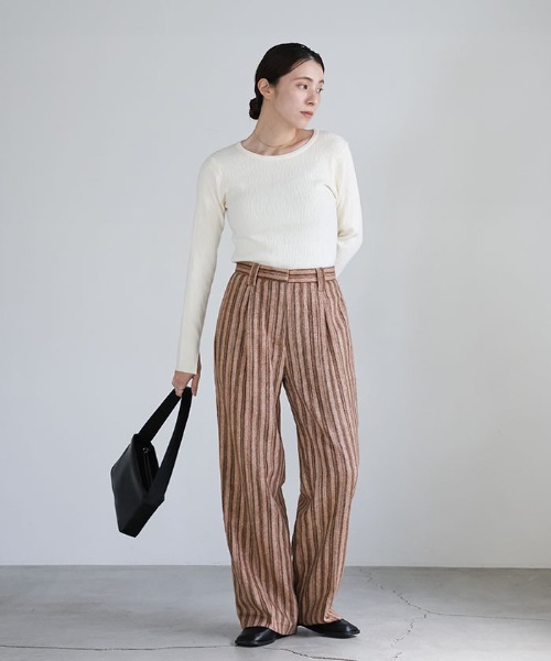 select MOCA(セレクトモカ)の「ストライプストレートパンツ(スラックス・レディース・ライトグレー/ブラック/ブラウン・SMALL/MEDIUM)」の9枚目の写真
