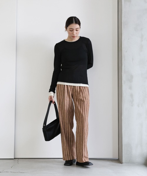select MOCA(セレクトモカ)の「ストライプストレートパンツ(スラックス・レディース・ライトグレー/ブラック/ブラウン・SMALL/MEDIUM)」の14枚目の写真