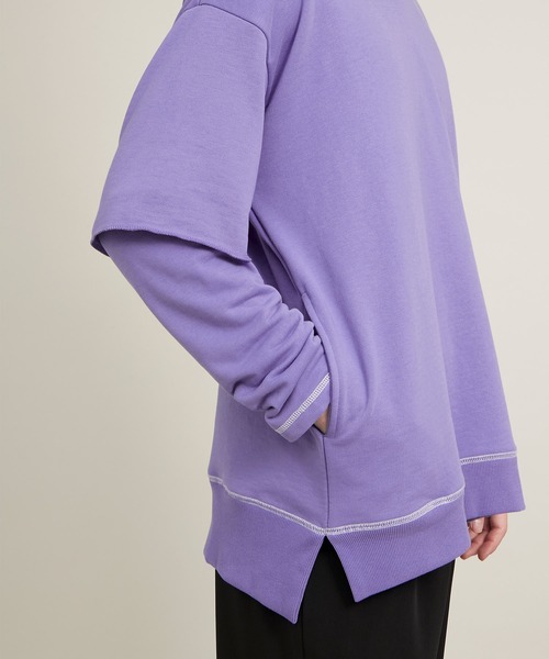 EMMA CLOTHES（エマクローズ）の「ビッグシルエット杉綾裏毛レイヤードステッチデザインプルオーバースウェット(EMMA CLOTHES)（スウェット・メンズ・パープル系その他/グレイッシュベージュ/ダークグレー/ブラック・M/L）」の19枚目の写真