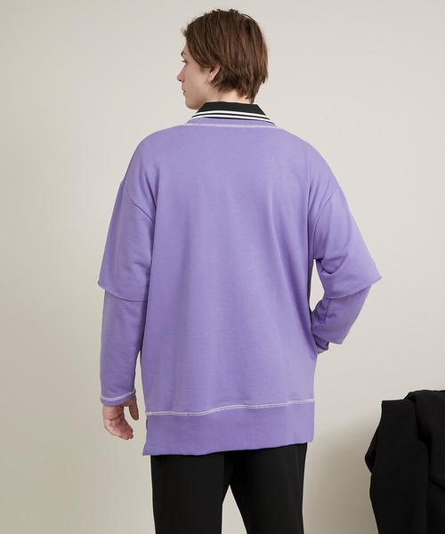 EMMA CLOTHES（エマクローズ）の「ビッグシルエット杉綾裏毛レイヤードステッチデザインプルオーバースウェット(EMMA CLOTHES)（スウェット・メンズ・パープル系その他/グレイッシュベージュ/ダークグレー/ブラック・M/L）」の20枚目の写真