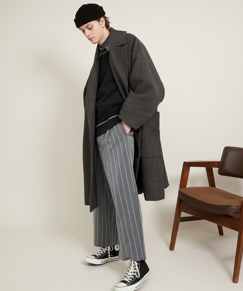 EMMA CLOTHES（エマクローズ）の「ビッグシルエット杉綾裏毛レイヤードステッチデザインプルオーバースウェット(EMMA CLOTHES)（スウェット・メンズ・パープル系その他/グレイッシュベージュ/ダークグレー/ブラック・M/L）」の7枚目の写真