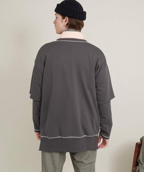 EMMA CLOTHES（エマクローズ）の「ビッグシルエット杉綾裏毛レイヤードステッチデザインプルオーバースウェット(EMMA CLOTHES)（スウェット・メンズ・パープル系その他/グレイッシュベージュ/ダークグレー/ブラック・M/L）」の12枚目の写真