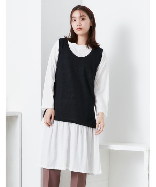 POU DOU DOU（プードゥドゥ）の「ベスト×シアーチュニックレイヤードセット（ワンピース・レディース・オフホワイト/キャメル/ブルー・3）」の19枚目の写真