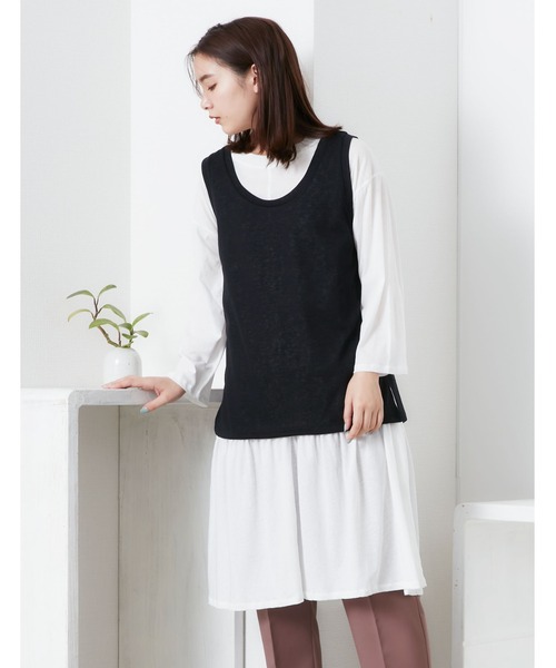 POU DOU DOU（プードゥドゥ）の「ベスト×シアーチュニックレイヤードセット（ワンピース・レディース・オフホワイト/キャメル/ブルー・3）」の16枚目の写真