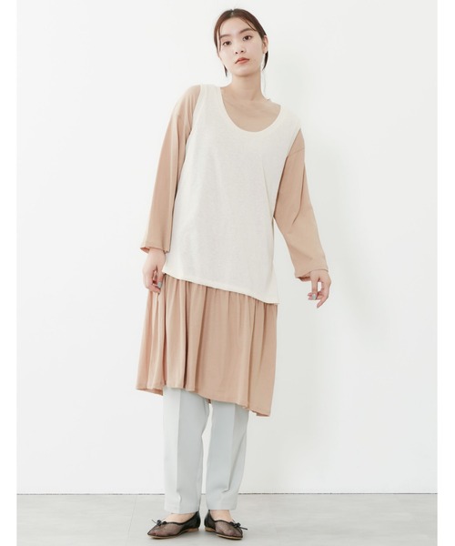 POU DOU DOU（プードゥドゥ）の「ベスト×シアーチュニックレイヤードセット（ワンピース・レディース・オフホワイト/キャメル/ブルー・3）」の20枚目の写真