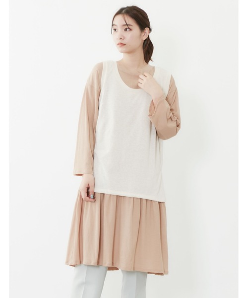 POU DOU DOU（プードゥドゥ）の「ベスト×シアーチュニックレイヤードセット（ワンピース・レディース・オフホワイト/キャメル/ブルー・3）」の15枚目の写真