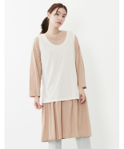 POU DOU DOU（プードゥドゥ）の「ベスト×シアーチュニックレイヤードセット（ワンピース・レディース・オフホワイト/キャメル/ブルー・3）」の8枚目の写真