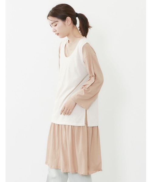 POU DOU DOU（プードゥドゥ）の「ベスト×シアーチュニックレイヤードセット（ワンピース・レディース・オフホワイト/キャメル/ブルー・3）」の11枚目の写真