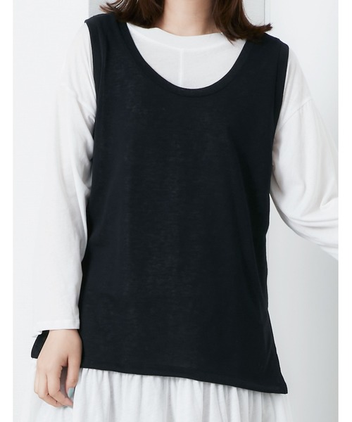 POU DOU DOU（プードゥドゥ）の「ベスト×シアーチュニックレイヤードセット（ワンピース・レディース・オフホワイト/キャメル/ブルー・3）」の18枚目の写真