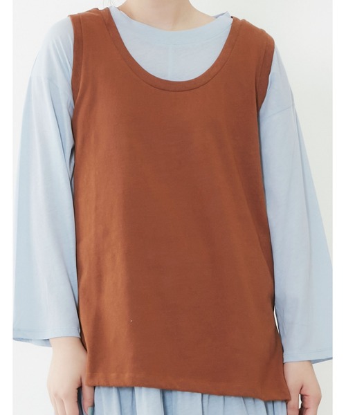 POU DOU DOU（プードゥドゥ）の「ベスト×シアーチュニックレイヤードセット（ワンピース・レディース・オフホワイト/キャメル/ブルー・3）」の9枚目の写真