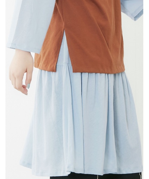 POU DOU DOU（プードゥドゥ）の「ベスト×シアーチュニックレイヤードセット（ワンピース・レディース・オフホワイト/キャメル/ブルー・3）」の12枚目の写真