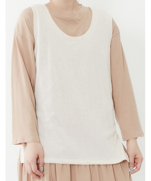 POU DOU DOU（プードゥドゥ）の「ベスト×シアーチュニックレイヤードセット（ワンピース・レディース・オフホワイト/キャメル/ブルー・3）」の6枚目の写真