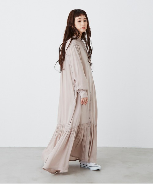 Libra Cue(リブラ キュー)の「バンドカラーエアリーティアードワンピース(ワンピース・レディース・ブラック/ベージュ/グリーン・FREE)」の8枚目の写真