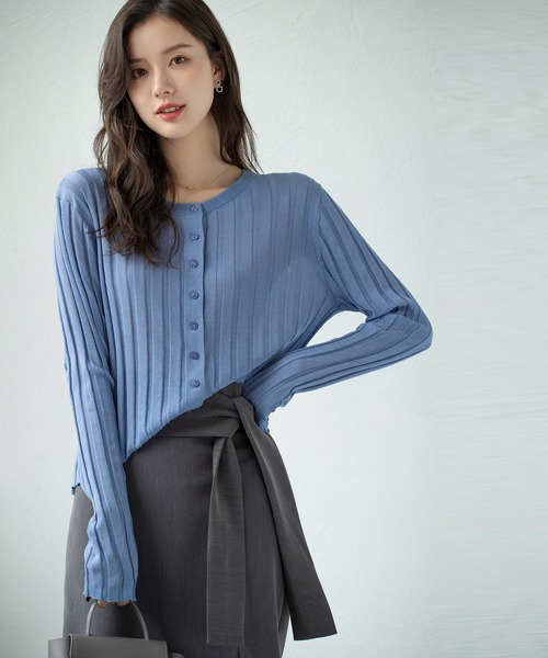 パメオポーズ Femme Fatale Top リブ編み青長袖カーディガン パメオポーズ Femme Fatale Top リブ編み青長袖カーディガン