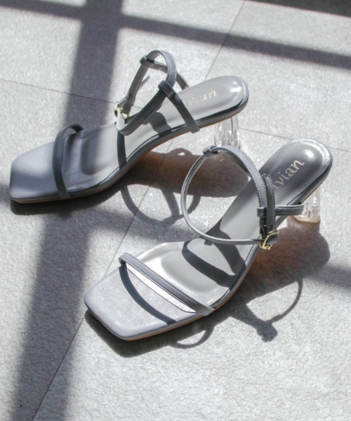 VIVIAN（ヴィヴィアン）の「スクエアトゥアンクルストラップクリアヒールサンダル（サンダル・レディース・ブラック/グレー系その他7/ホワイト/ベージュ/ブルー・M/L/LL/S）」の7枚目の写真