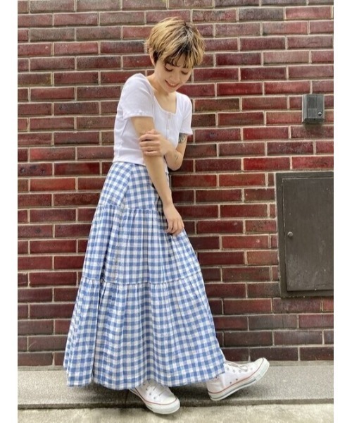 GAP（ギャップ）の「ティアード マキシスカート（スカート・レディース・ホワイト/ホワイト×ブルー・2/6/00/0/4）」の6枚目の写真