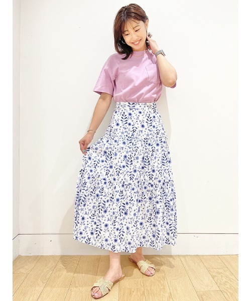 GAP（ギャップ）の「ティアード マキシスカート（スカート・レディース・ホワイト/ホワイト×ブルー・2/6/00/0/4）」の18枚目の写真