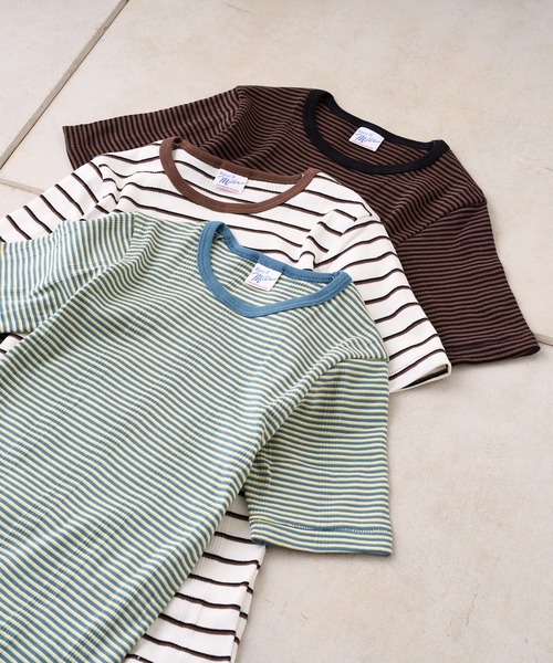 MILLER（ミラー）の「【MILLER/ミラー】ボーダークルーネックTシャツ（Tシャツ/カットソー・レディース・ブラウン/オフホワイト/ブルー/グリーン・FREE）」の4枚目の写真