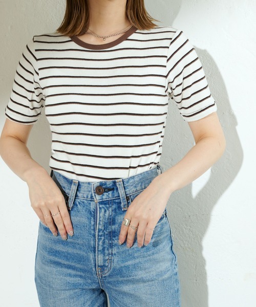 MILLER（ミラー）の「【MILLER/ミラー】ボーダークルーネックTシャツ（Tシャツ/カットソー・レディース・ブラウン/オフホワイト/ブルー/グリーン・FREE）」の7枚目の写真