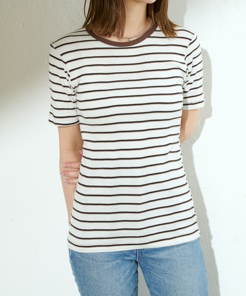 MILLER（ミラー）の「【MILLER/ミラー】ボーダークルーネックTシャツ（Tシャツ/カットソー・レディース・ブラウン/オフホワイト/ブルー/グリーン・FREE）」の9枚目の写真