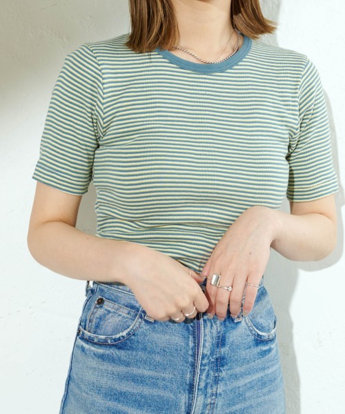 MILLER（ミラー）の「【MILLER/ミラー】ボーダークルーネックTシャツ（Tシャツ/カットソー・レディース・ブラウン/オフホワイト/ブルー/グリーン・FREE）」の10枚目の写真