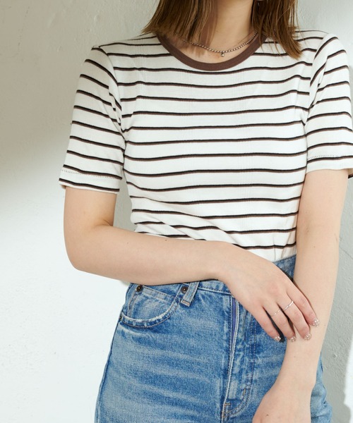 MILLER（ミラー）の「【MILLER/ミラー】ボーダークルーネックTシャツ（Tシャツ/カットソー・レディース・ブラウン/オフホワイト/ブルー/グリーン・FREE）」の5枚目の写真