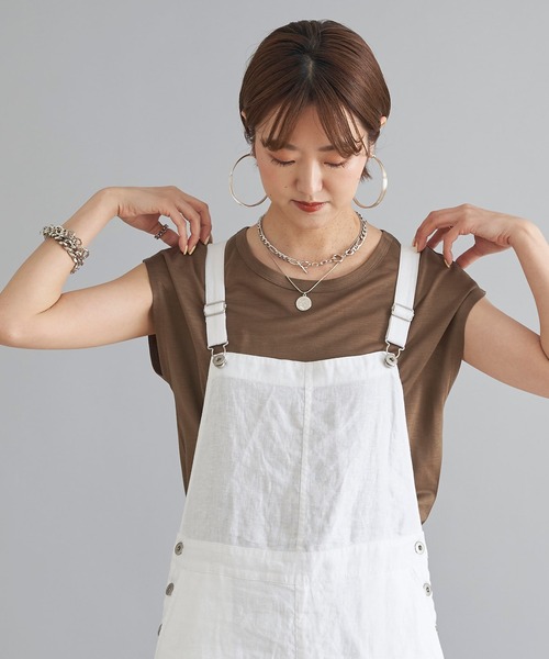 DouDou（ドゥドゥ）の「フレンチT（Tシャツ/カットソー・レディース・ピンク/グレイッシュベージュ/オフホワイト/カーキ/ライトベージュ/ブラック/レッド・MEDIUM/SMALL）」の5枚目の写真