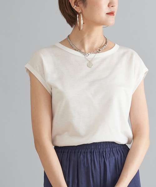 DouDou（ドゥドゥ）の「フレンチT（Tシャツ/カットソー・レディース・ピンク/グレイッシュベージュ/オフホワイト/カーキ/ライトベージュ/ブラック/レッド・MEDIUM/SMALL）」の17枚目の写真