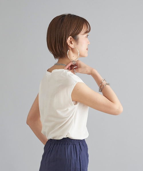 DouDou（ドゥドゥ）の「フレンチT（Tシャツ/カットソー・レディース・ピンク/グレイッシュベージュ/オフホワイト/カーキ/ライトベージュ/ブラック/レッド・MEDIUM/SMALL）」の21枚目の写真