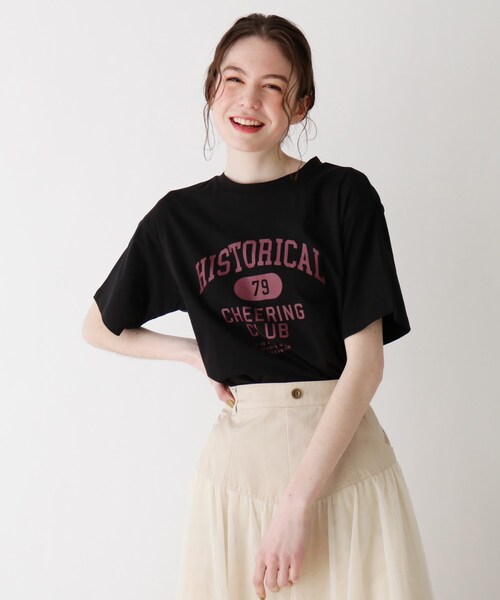 Cutie Blonde（キューティーブロンド）の「◆【S-L】カレッジプリントTシャツ（Tシャツ/カットソー・レディース・ブラック/オフホワイト/ライトグリーン・01/02/03）」の2枚目の写真