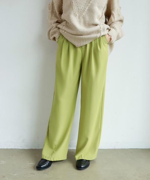 Birthday room（バースデイルーム）の「シンプルストレートカラータックパンツ（スラックス・レディース・レッド/ピンク/オレンジ/グリーン/ライトグリーン/ブラック/ブラウン/ブルーグリーン・S/M/L）」の5枚目の写真