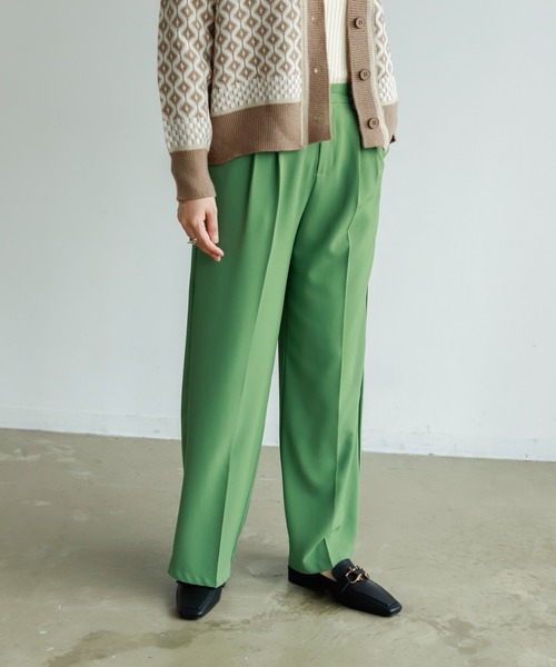 Birthday room（バースデイルーム）の「シンプルストレートカラータックパンツ（スラックス・レディース・レッド/ピンク/オレンジ/グリーン/ライトグリーン/ブラック/ブラウン/ブルーグリーン・S/M/L）」の20枚目の写真