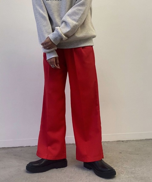 Birthday room（バースデイルーム）の「シンプルストレートカラータックパンツ（スラックス・レディース・レッド/ピンク/オレンジ/グリーン/ライトグリーン/ブラック/ブラウン/ブルーグリーン・S/M/L）」の9枚目の写真