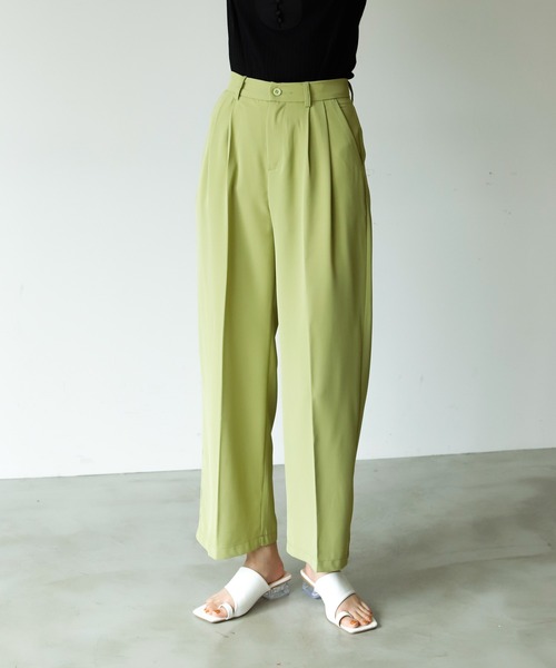 Birthday room（バースデイルーム）の「シンプルストレートカラータックパンツ（スラックス・レディース・レッド/ピンク/オレンジ/グリーン/ライトグリーン/ブラック/ブラウン/ブルーグリーン・S/M/L）」の10枚目の写真