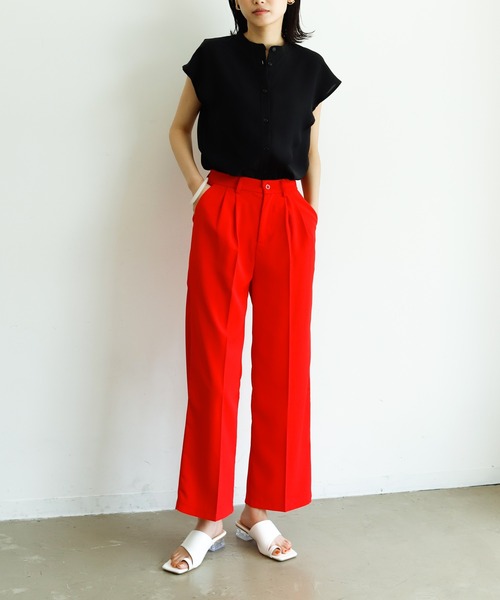 Birthday room（バースデイルーム）の「シンプルストレートカラータックパンツ（スラックス・レディース・レッド/ピンク/オレンジ/グリーン/ライトグリーン/ブラック/ブラウン/ブルーグリーン・S/M/L）」の11枚目の写真