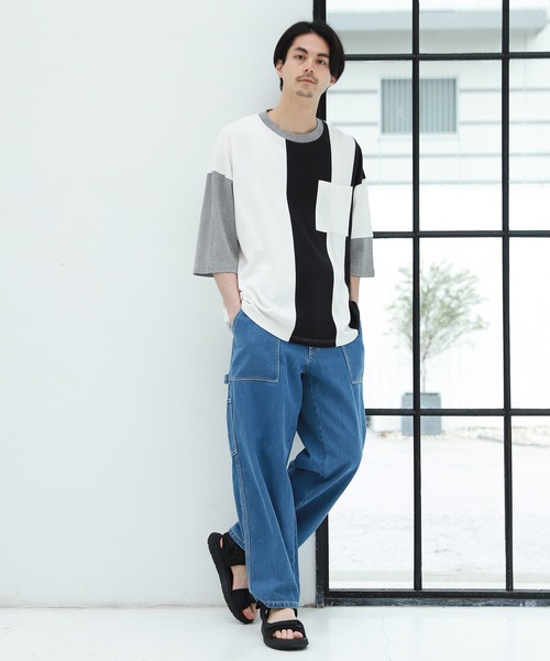 niko and（ニコアンド）の「ストライプ切り替えTシャツ（Tシャツ