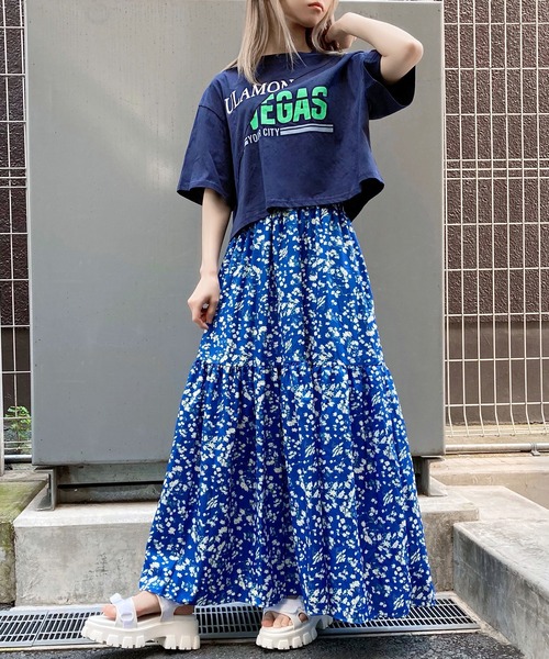 Figments（フィグメンツ）の「リメイク風クロップドTシャツ（Tシャツ/カットソー・レディース・ネイビー/ホワイト・FREE）」の4枚目の写真