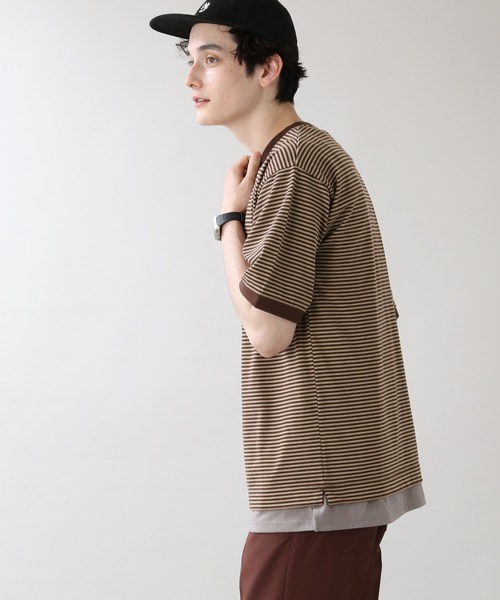 RAGEBLUE(レイジブルー)の「天竺コットンボーダーTシャツ/950400(Tシャツ/カットソー・メンズ・ホワイト/ダークブラウン・MEDIUM/LARGE)」の3枚目の写真