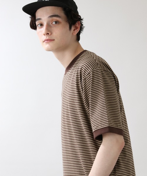 RAGEBLUE(レイジブルー)の「天竺コットンボーダーTシャツ/950400(Tシャツ/カットソー・メンズ・ホワイト/ダークブラウン・MEDIUM/LARGE)」の4枚目の写真