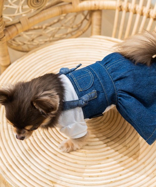 Toyome(トヨミー)の「【飼い主と犬服のペアルックセット】防蚊加工パフ袖Tシャツ×デニムワンピース ジャンスカタイプ(ペットウェア・レディース・ブラック/ホワイト系その他/ホワイト・S/XXS/M/SS/L)」の16枚目の写真