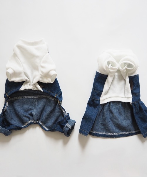 Toyome(トヨミー)の「【飼い主と犬服のペアルックセット】防蚊加工パフ袖Tシャツ×デニムワンピース ジャンスカタイプ(ペットウェア・レディース・ブラック/ホワイト系その他/ホワイト・S/XXS/M/SS/L)」の20枚目の写真