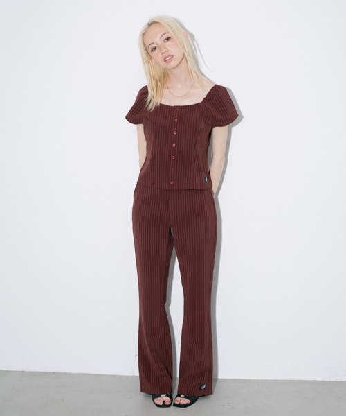 X-girl(エックスガール)の「STRIPED TOP(シャツ/ブラウス・レディース・ブラウン/グレー・M/S)」の7枚目の写真