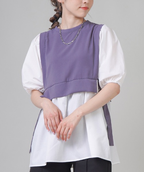 SPINNS（スピンズ）の「ブラウスxベストドッキングトップス（シャツ/ブラウス・レディース・ブラック/ブルー/パープル・ONESIZE）」の2枚目の写真