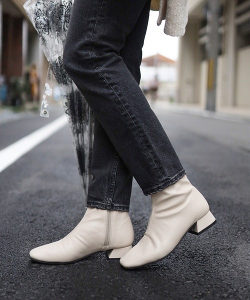 生活防水。レイン仕様スクエアトゥローヒールショートレインブーツ