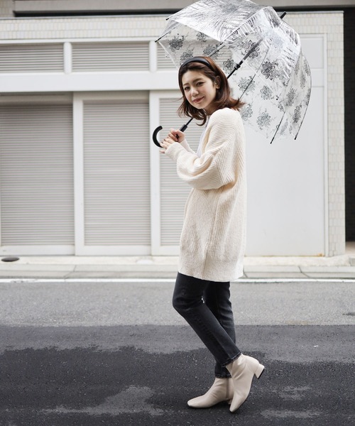 生活防水。レイン仕様スクエアトゥローヒールショートレインブーツ