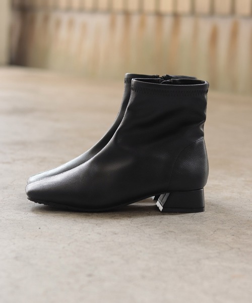 生活防水。レイン仕様スクエアトゥローヒールショートレインブーツ