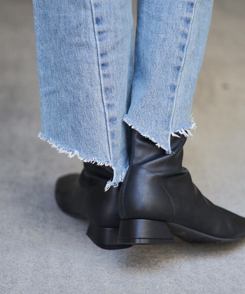 生活防水。レイン仕様スクエアトゥローヒールショートレインブーツ