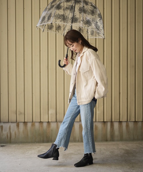 生活防水。レイン仕様スクエアトゥローヒールショートレインブーツ