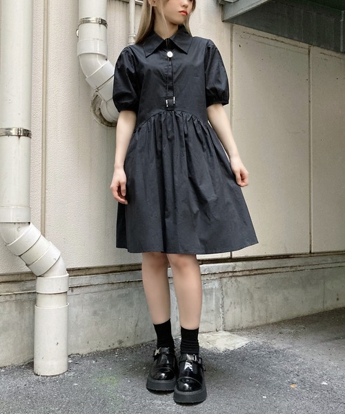 Figments（フィグメンツ）の「フレアシャツワンピース（ワンピース・レディース・ブラック/ホワイト・FREE）」の2枚目の写真